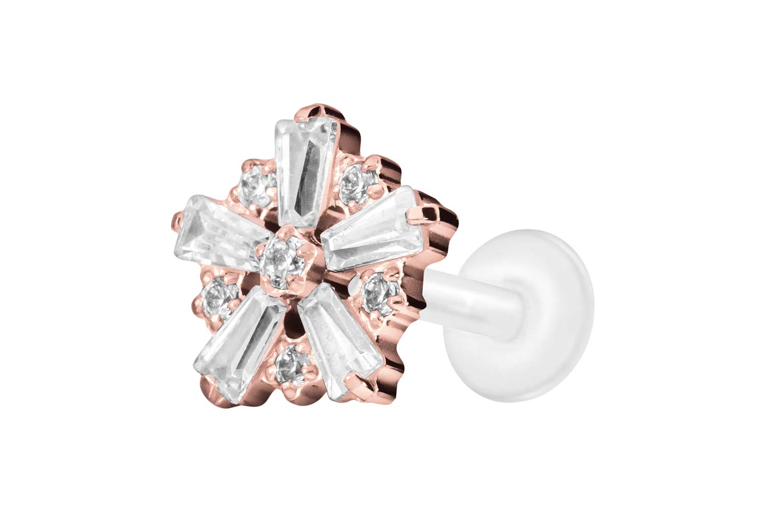 PTFE Labret Piercing mit Innengewinde + Titan-Aufsatz SCHNEEFLOCKE